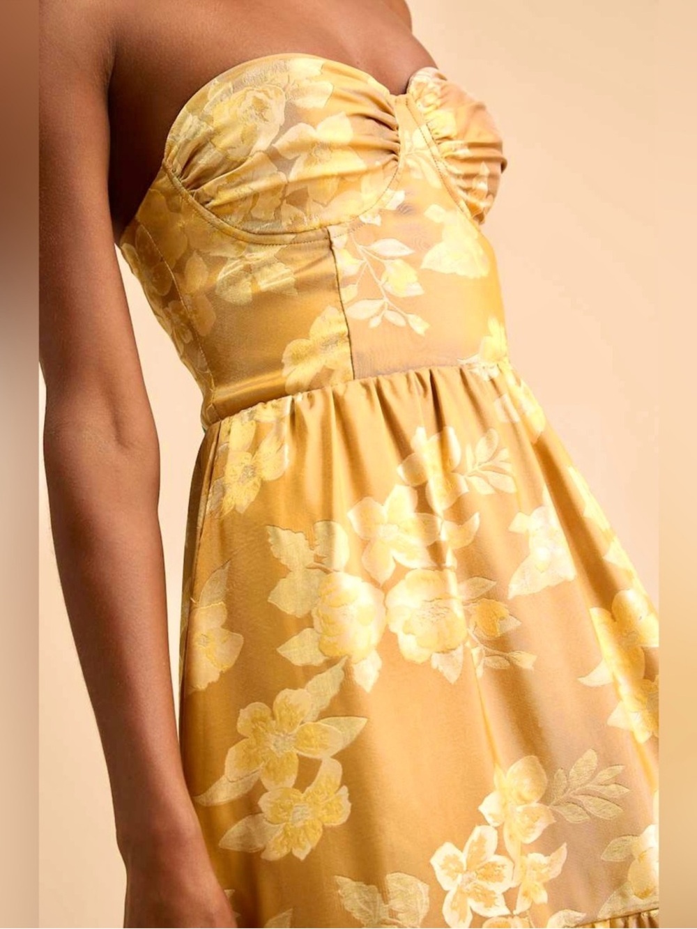 NWT LULUS Floral Jacquard Strapless Sweetheart Bustier Tier Ruffle Princess Gown - Picture 3 of 6